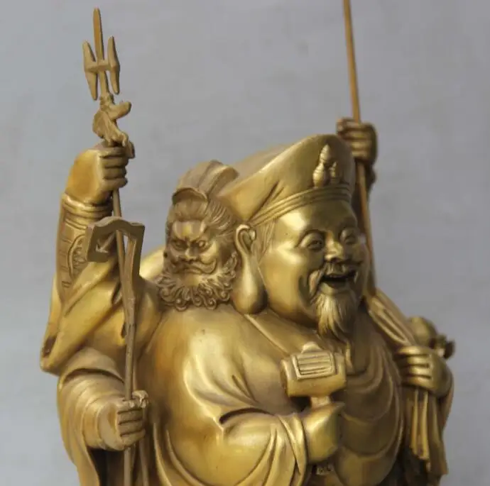 

S01049 12" Chinese Bronze 6 Arms 3 Faces Wrathful Mahakala Buddha Phurpa Dagger Statue