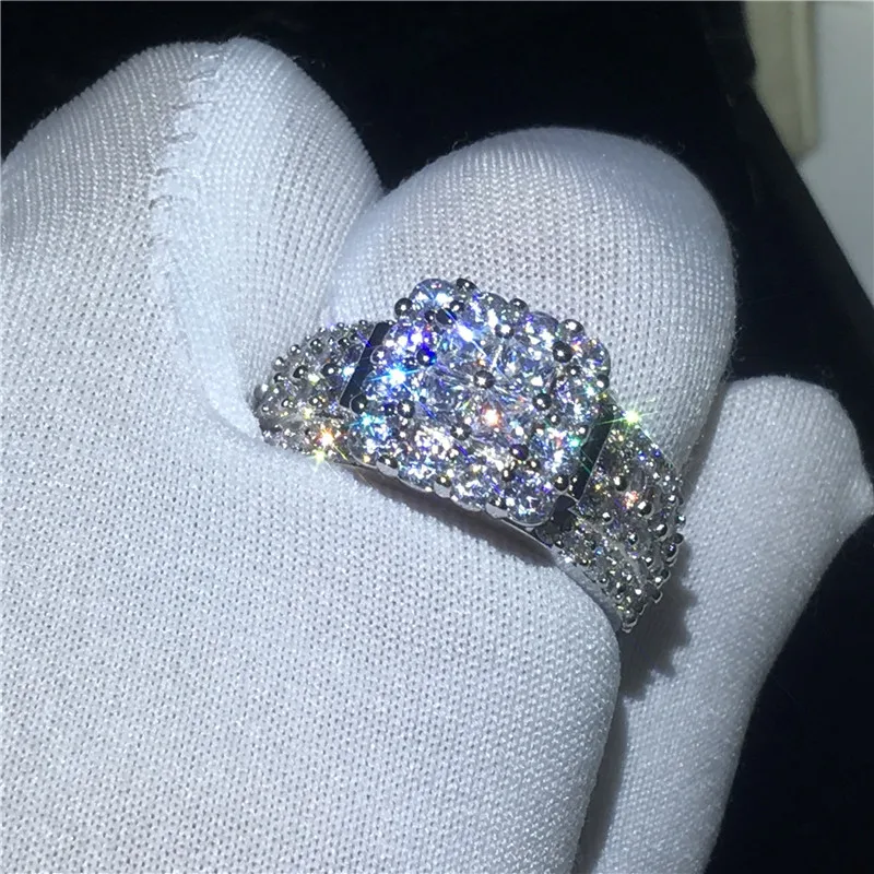 Винтажное серебряное кольцо 925 стерлингового серебра Полный Принцесса cut AAAA cz