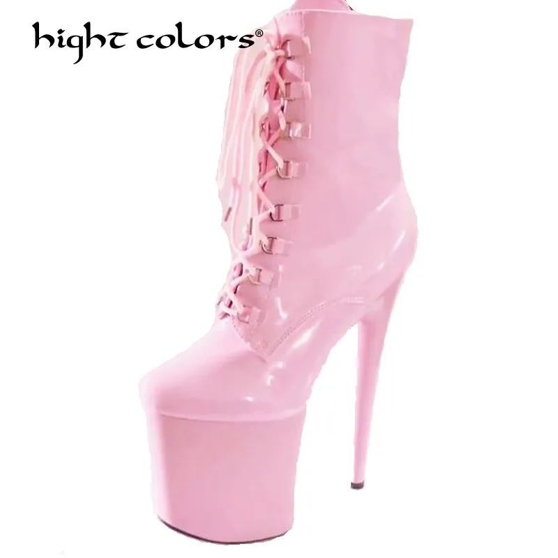 

15CM High Heel Boots Women Autumn Winter Fashion Chelsea Boots 2021 Black Pink Matte Round Toe Women Shoes Sexy Lace-Up Bottes