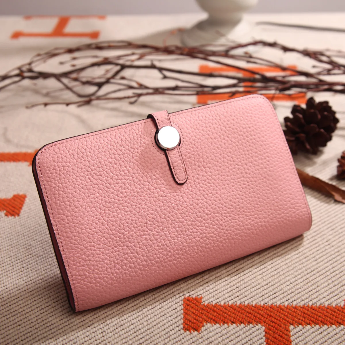 Pink Женские кошельки и кошельки из натуральной кожи, Длинные кошельки с застежкой, унисекс, сумка для денег, повседневный дизайнерский кошелек, роскошный брендовый кошелек для паспорта - Цвет: Pink