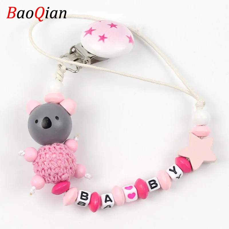 Деревянные бусины в форме медведя зажим для соски деревянная цепочка ручной