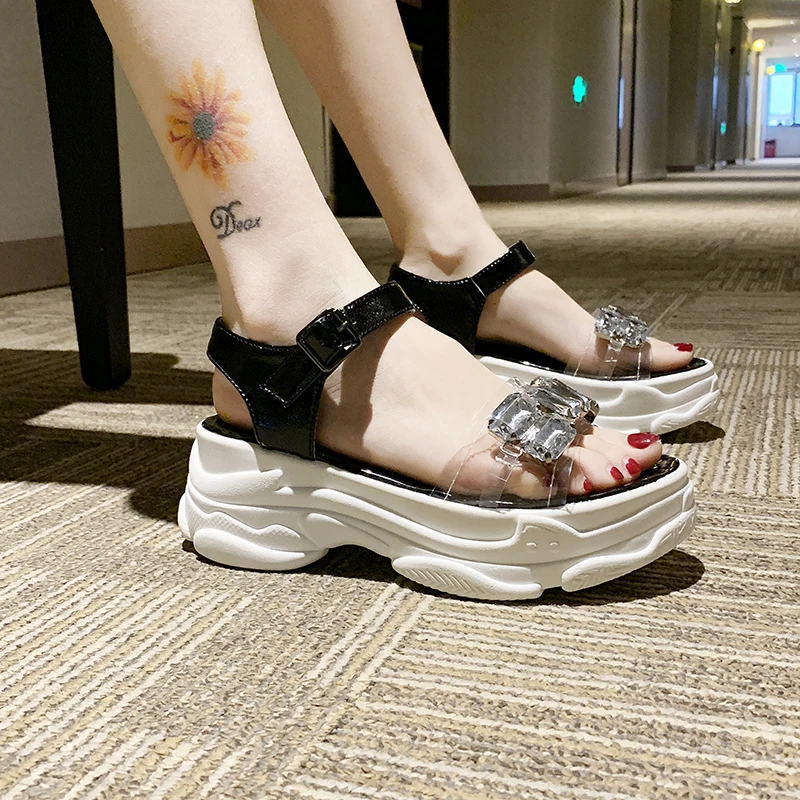

Brand new Roman-style transparent rhinestones, wild wedges sports sandals thick-bottomed muffins beach gladiator shoes C1338