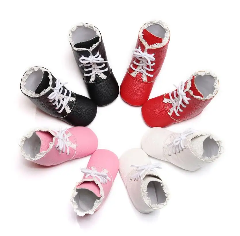 

Hot Sale Baby Shoes Girls PU Leather Walking Boots Newborn Infant Anti-slip Lace Up Rubber Hard Bottom Baby Crib Booties Shoes