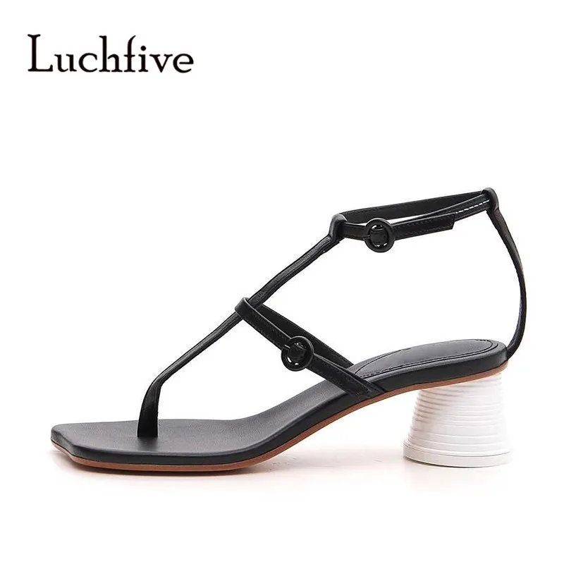 2019 Popular Flip Flop White Heel Leather Sandals Ankle T-Strap Black Shoes Women | Обувь