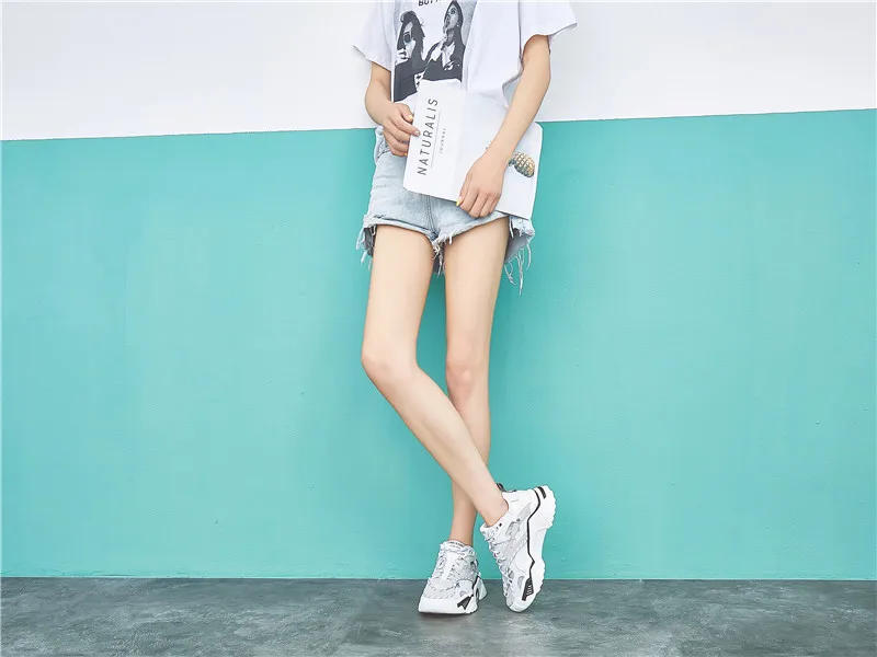Повседневная Белая обувь; женские кроссовки на платформе; zapatos de mujer; модная брендовая обувь; chaussures femme; женская обувь из натуральной кожи; Цвет Черный