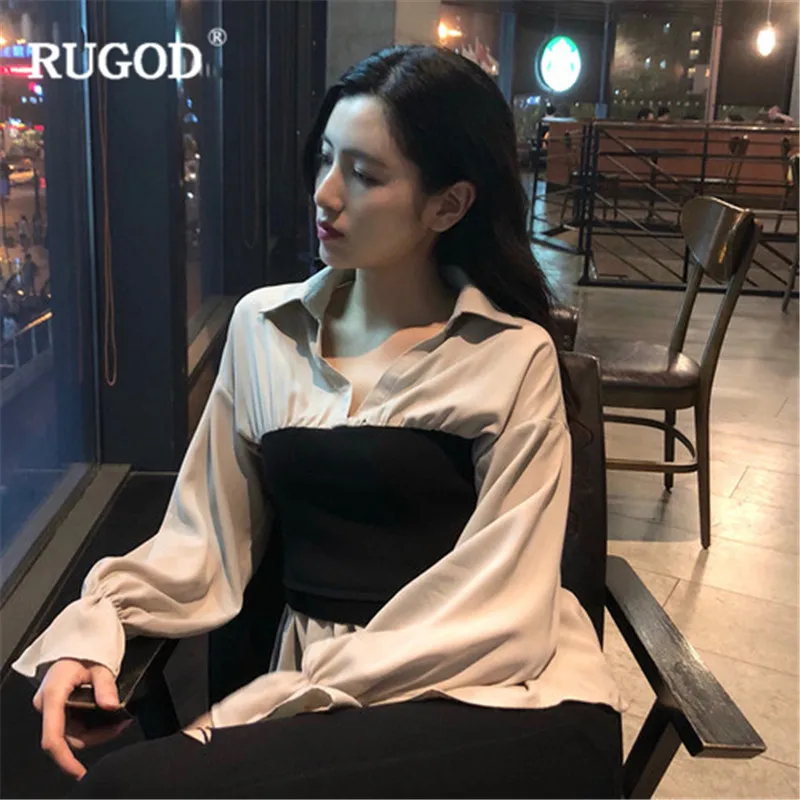 Женская офисная блузка RUGOD винтажная с длинным рукавом и отложным воротником |