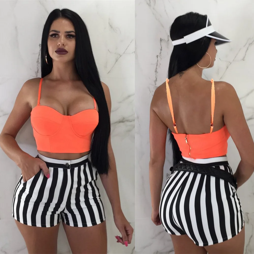 

Summer Strapless Top With Striped Top Women Shorts Suits