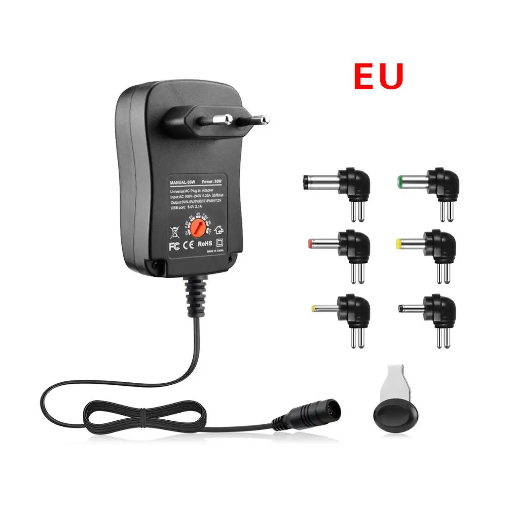 110V 220V трансформатор освещения 30W 3 V-12 V Универсальное зарядное устройство AC/DC адаптер импульсный источник питания с 6 разъемом и 5V 2,1 USB портом - Цвет: EU Plug