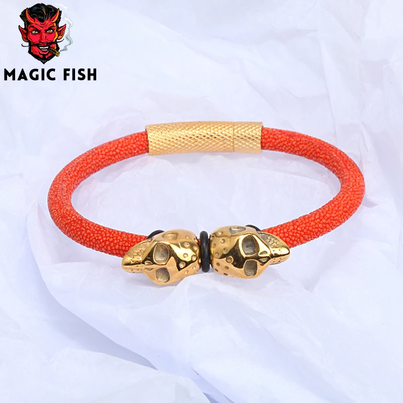 Браслет Magic Fish Man из титановой стали с черепом Роскошные ювелирные украшения 13