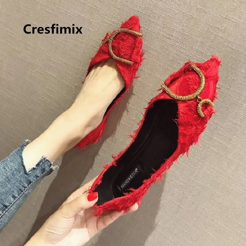 

Cresfimix Women Casual High Quality Spring & Summer Slip on Flat Shoes Lady Pointed Toe Shoes Red Shoes Zapatos De Mujer E5007