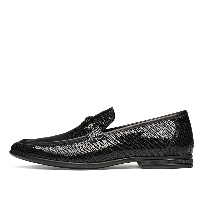 Serpentine Grain Brown / Black Loafers Mens Dress Shoes Genuine Leather Summer Casual Male Social | Обувь