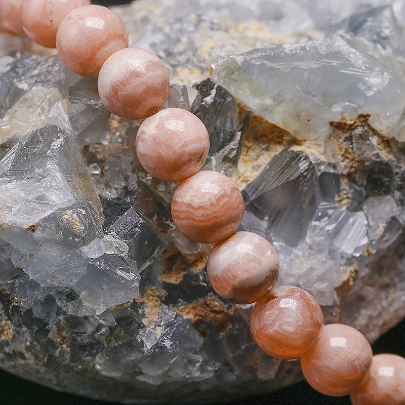 

Genuine 7MM Argentina Rose Rhodochrosite Natural Stone Bracelet Love Charm Red Round Bead Stretch Bracelets For Women Jewelry