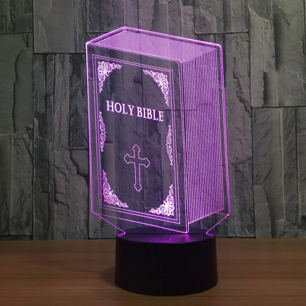 Dropship Bible 3D Optical Illusion Night Light 7 Color Changing Table Lamps with Acrylic Flat &amp ABS Base USB Cable | Лампы и