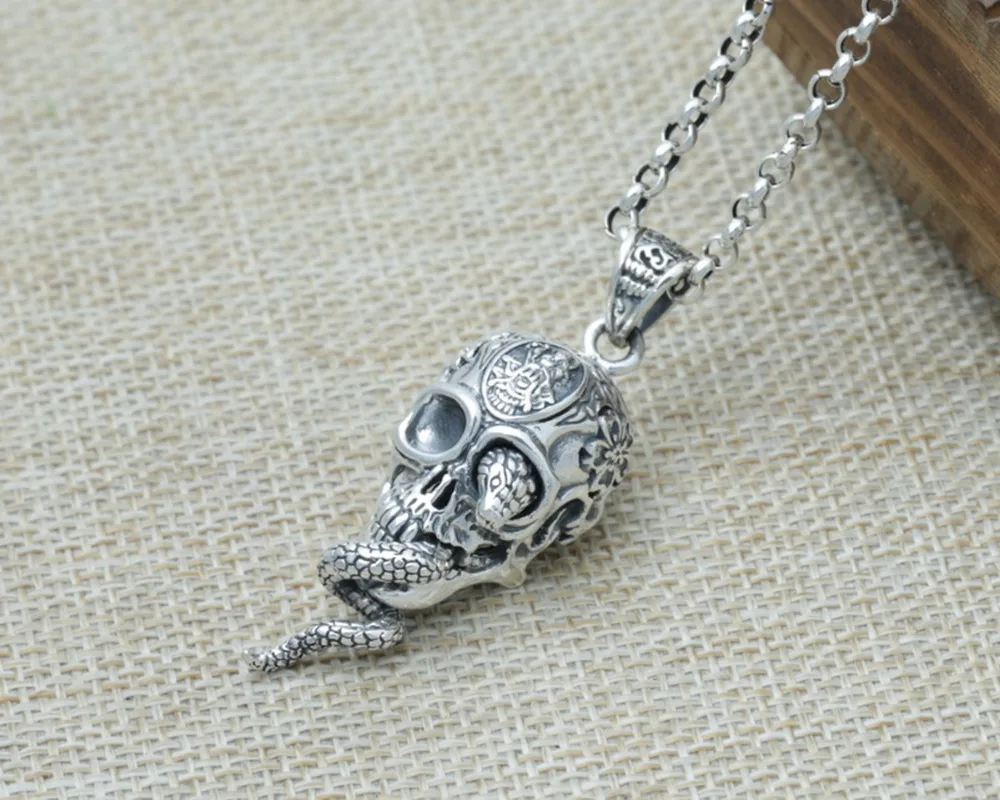 

Snake skull head pendant in Sterling Silver 925 cool Punk mens trendy present D117