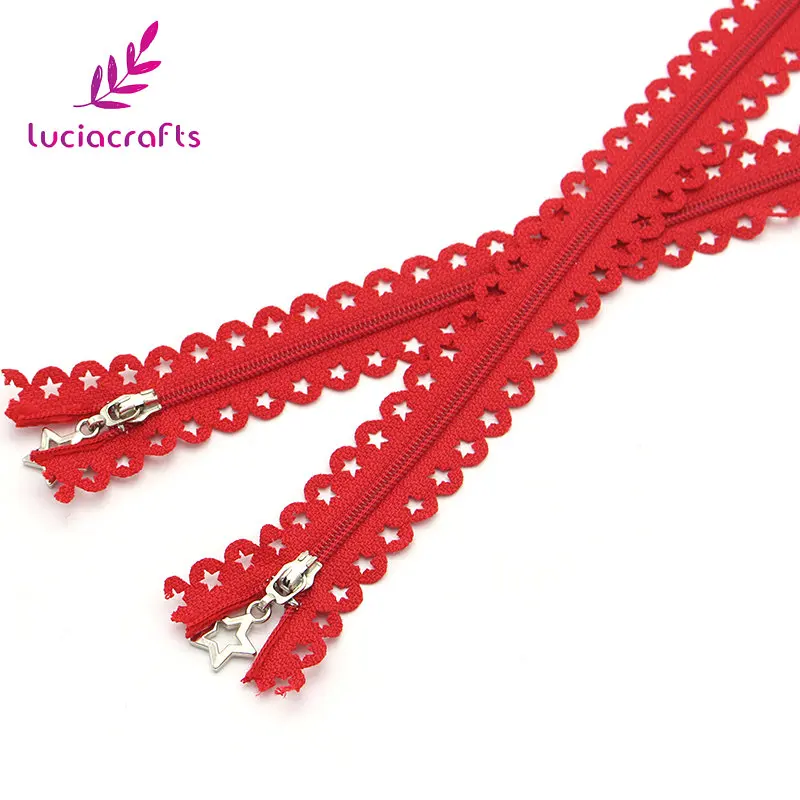 C10 Red 2pcs Lucia crafts 2шт/10 шт 25 см нейлоновая кружевная ткань звезда слайдер молнии голова DIY ручной пошив сумка Аксессуары для одежды J0310 - Цвет: C10 Red 2pcs