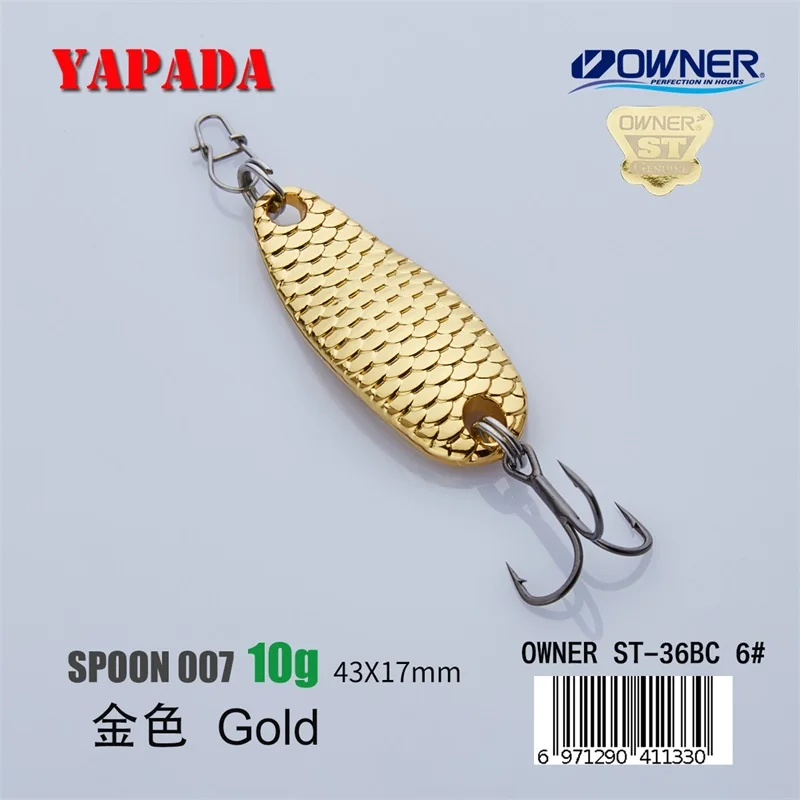 Gold 10g YAPADA ложка 007 Loong шкала владелец тройной крючок 10 г/15 г 43-50 мм многоцветный цинковый сплав рыболовные приманки бас металлическая ложка перо - Цвет: Gold 10g