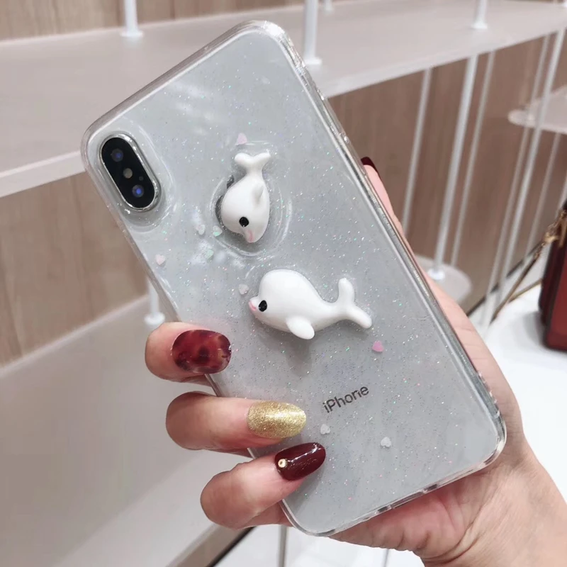 Cute Cartoon 3D Dolphin Phone Cases on For iPhone X XS Max 6 6s 7 8 Plus XR Love Transparent Soft Silicone Tpu Cover Coque Gift |