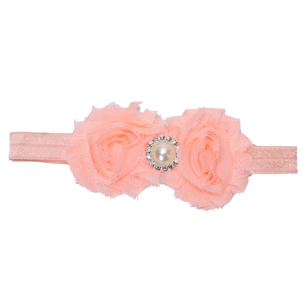 New 1 Pc Newborn Baby Headband Chiffon 2 Flower Pearl Headbands Elasticity hair accessories | Мать и ребенок