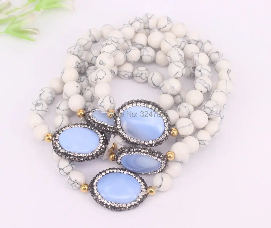 5 прядей Мода 8 мм Ожерелье из белого камня с натуральным камнем бусины браслет