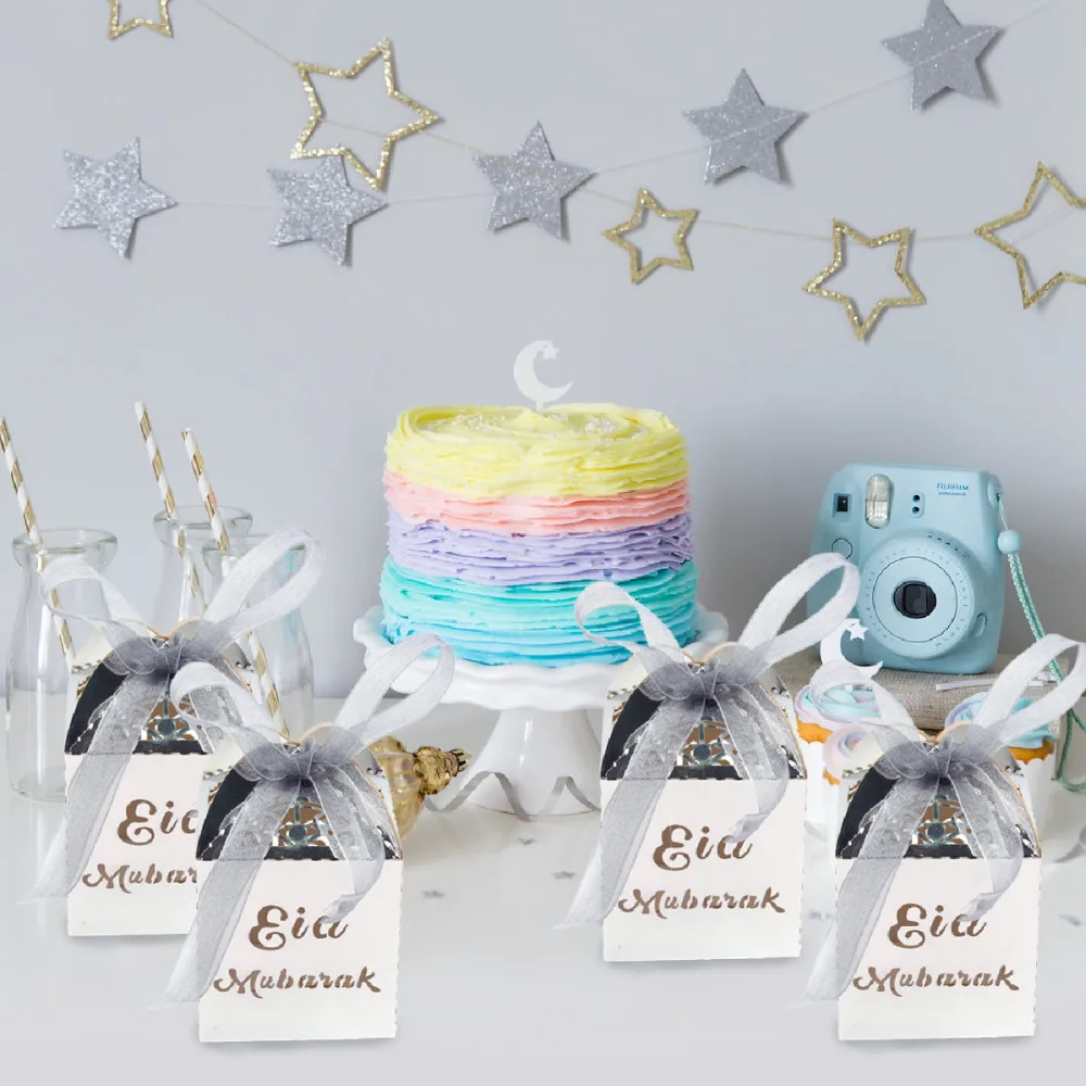 PATIMATE Eid Mubarak коробки для торта золотые серебряные Happy коробка конфет кексов