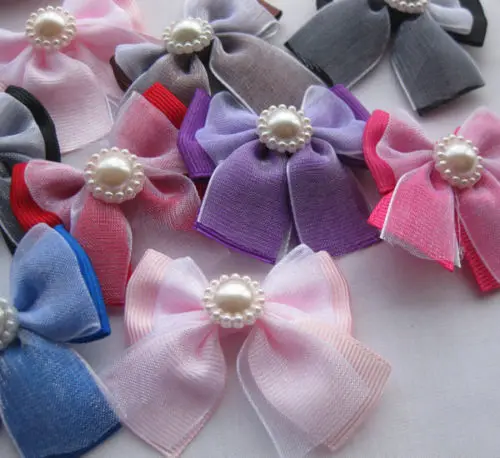 20 штук Grosgrain/лента из органзы Луки с жемчугом свадебные аппликации полиэстер - Цвет: MIX COLOR