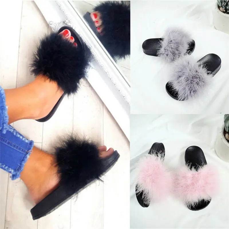 Женские меховые шлепанцы пушистые женские высшего качества домашние тапочки на