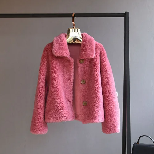 pink OFTBUY, зимняя женская куртка, пальто из натурального меха, Натуральная шерсть, мех овцы, шуба для женщин, уличная одежда, Толстая Теплая Повседневная подкладка из искусственной кожи - Цвет: pink