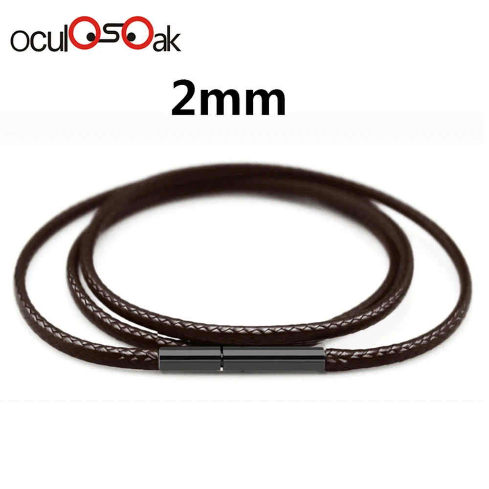 Brown 2mm Высокое качество, 1,5 мм, 2 мм, 3 мм, шнур для ожерелья, кожаный шнур, восковая веревка, цепь с застежкой из нержавеющей стали, для самостоятельного изготовления ожерелья, ювелирных изделий - Цвет: Brown 2mm