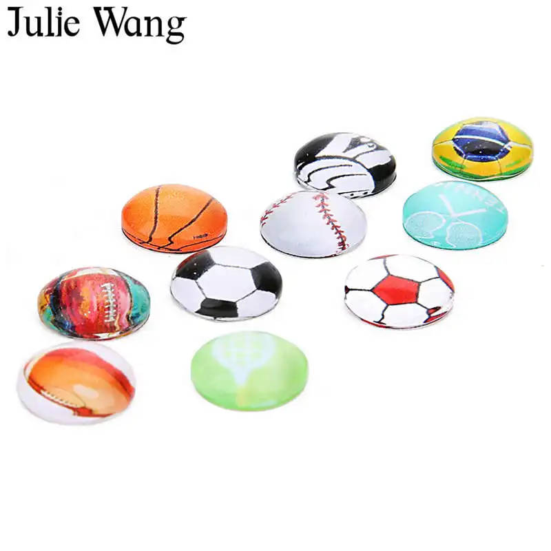 

Julie Wang 10PCS 10-25mm Sports Cabochons Glass Football Basketball Baseball Flatback Necklace Bracelet Jewelry Making Accessory