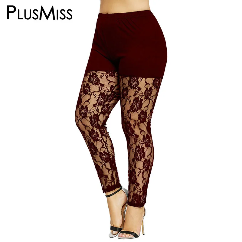 PlusMiss размера плюс 5XL Высокая Талия черное сексуальное облегающее кружевное платье-футляр для женщин в цветочек прозрачные леггинсы Для женщин обтягивающие прозрачные сетчатые брюки капри большой Размеры