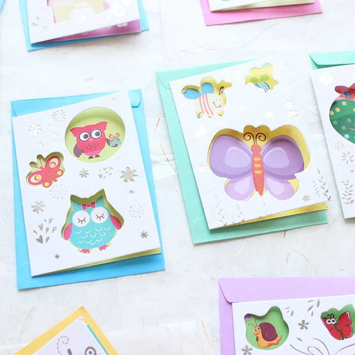 Милые животные мультфильмы Красочные Дети День рождения украшение открытка