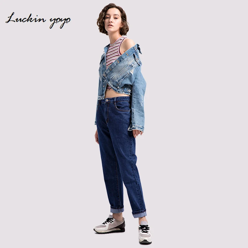 Lukin yoyo 2019 Плюс Размер джинсы Женские брюки с высокой талией Джинсовые