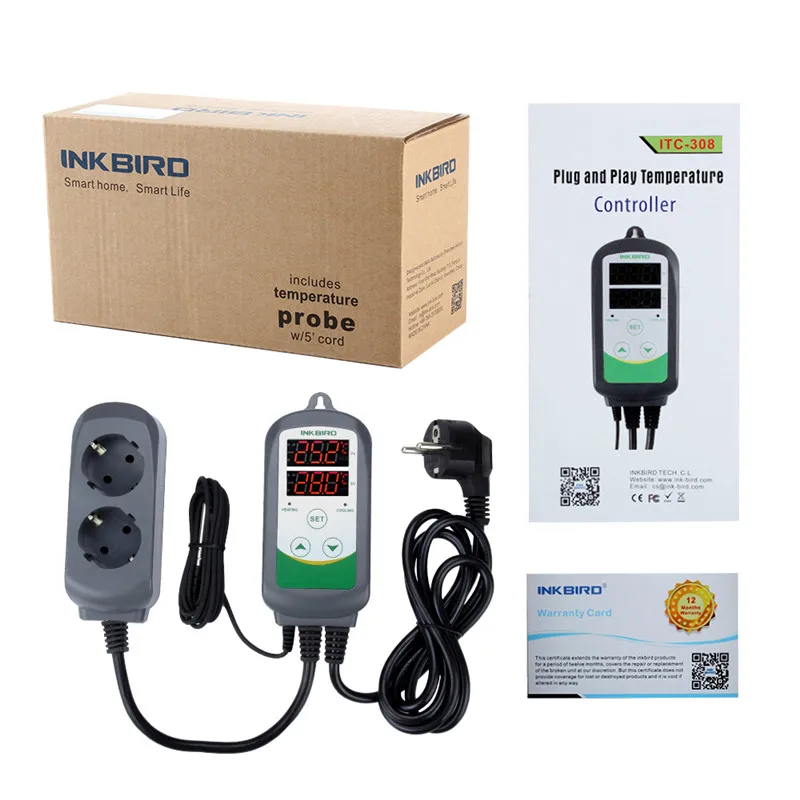 

Inkbird Plug and Play ITC-308 Thermostat Temperature Alarm Controller With Probe Digital BBQ Craft Beer Oven Temperature Control