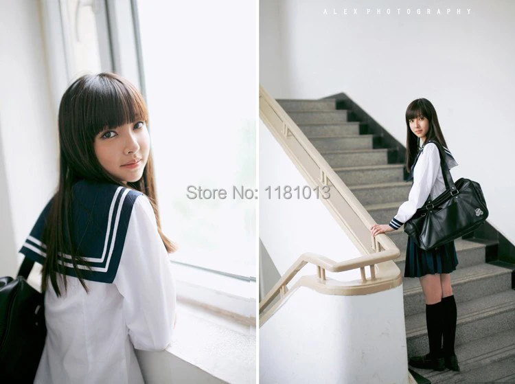 Японский матросский костюм униформа для школьниц с длинным рукавом 2 белых бара