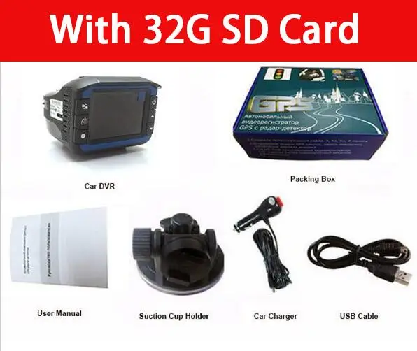 With 32g sd card QUIDUX 2 в 1 анти-лазерный автомобильный радар-детектор dvr камера рекордер 2," tft 150 градусов объектив(русский+ английский голос) версия HD 720 P - Название цвета: With 32g sd card