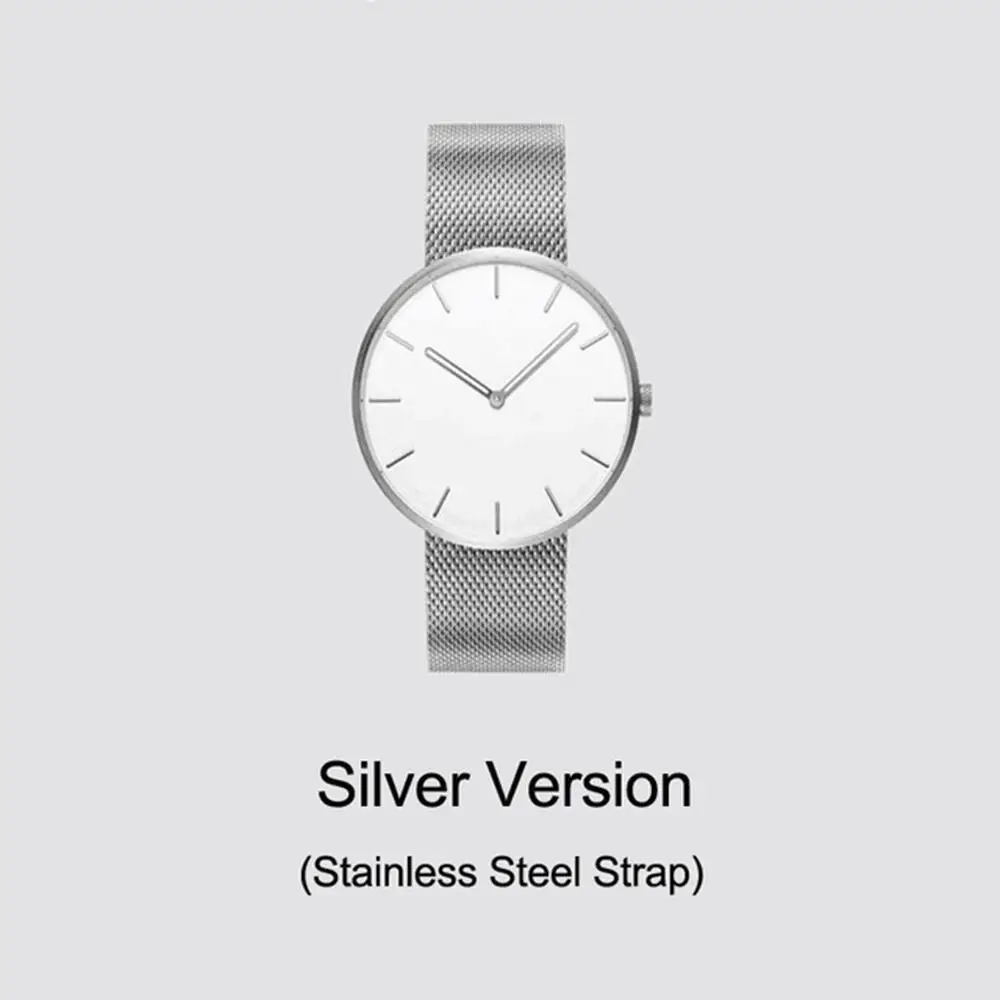 Silver steel strap Xiaomi Mijia TwentySeventeen серии Повседневный стиль наручные часы жизнь водонепроницаемый пара кварцевые часы - Цвет: Silver steel strap