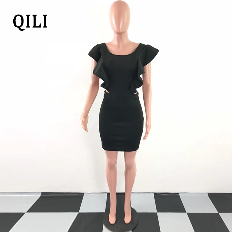 QILI женское вечернее платье черные красные оборки с коротким рукавом ажурные