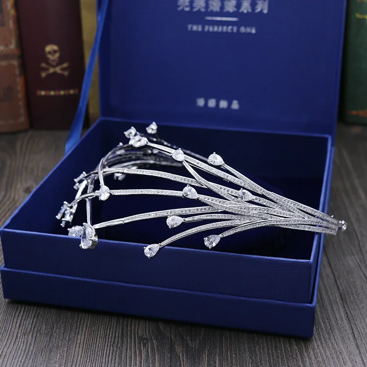 

Sparkly Water Drop Shape Crystal CZ Stone Tiara Crown Queen Women Bridal Hair Accessories Headpiece Jewelry Wholesale H-022