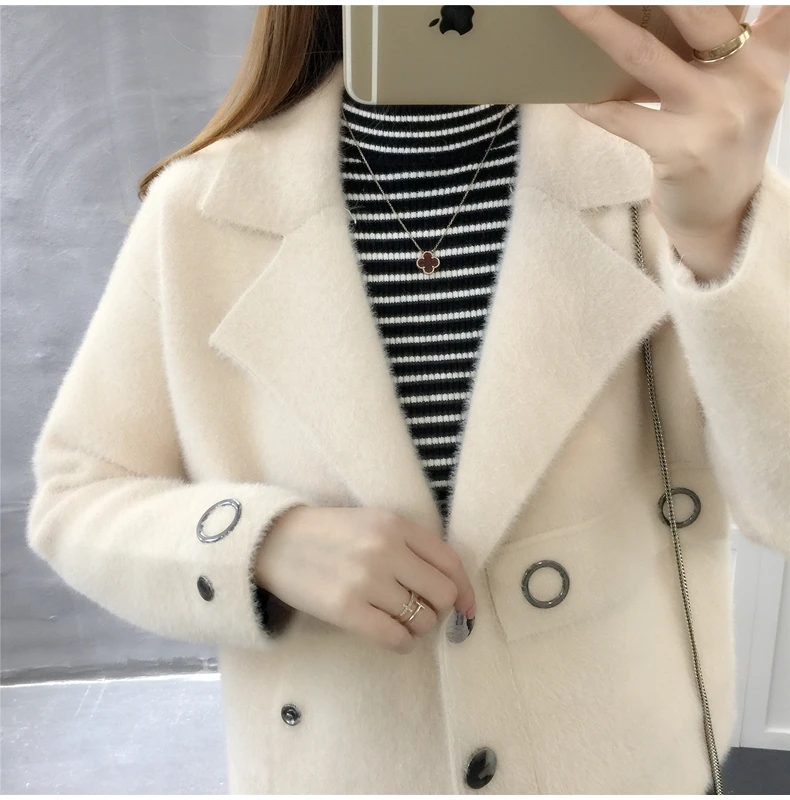 Свитер куртка, Корейская версия Свободный вязаный свитер, имитация норки бархатный костюм; пальто с воротником