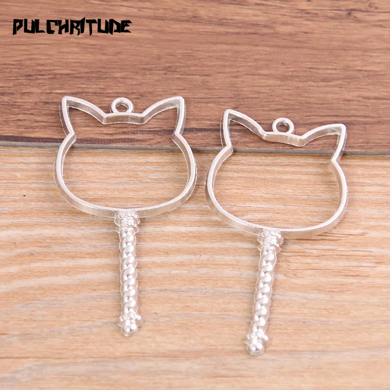  6pcs 29*54mm Three Color Alloy Jewelry Accessories Article For Cat Charm Hollow Glue Blank Pendant Tray Bezel 11B58 | Украшения и