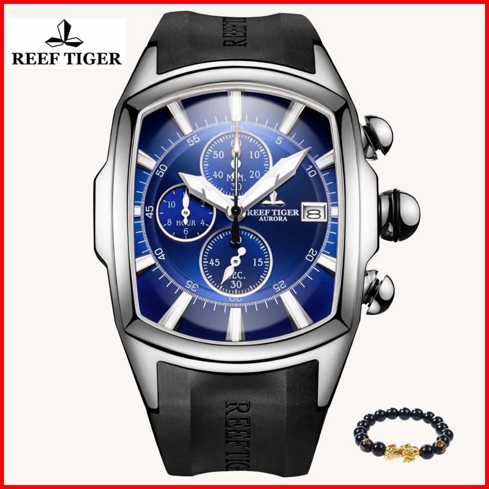 Спортивные мужские часы Reef Tiger/RT с хронографом водонепроницаемые синим