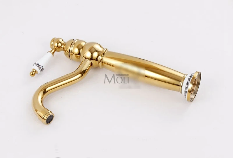 

Gold Vessel Sink Faucets Tall Basin Sink Tap Crane Hot and Cold Water Mixer Single Handle