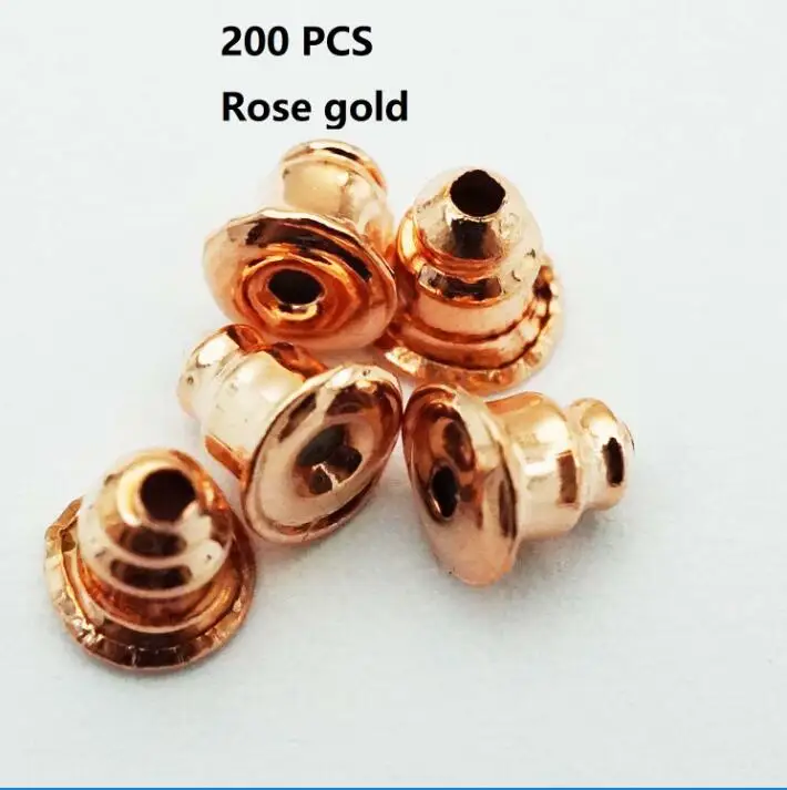 Rose gold 200 шт./лот, 5 мм, безопасная пуля, Бабочка, пробка, металлические, для изготовления женских украшений, аксессуары, сделай сам, части, затычки для ушей - Цвет: Rose gold