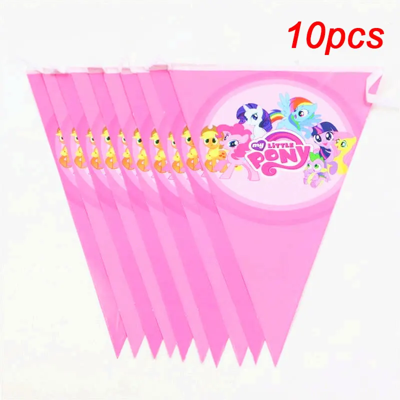 banner-10pcs Украшения для дня рождения, Детские скатерти «Мой маленький пони», вечерние принадлежности, тарелки, шляпы, ножи, чашки, флаги, одноразовые столовые приборы, набор - Цвет: banner-10pcs