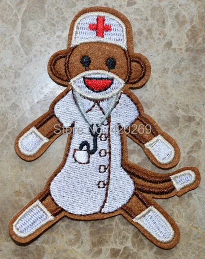 

HOT SALE! ~ Lovely Nurse Monkey Red Cross Doctor Iron On Patches, sew on patch,Appliques, Made of Cloth,100% Guaranteed Quality