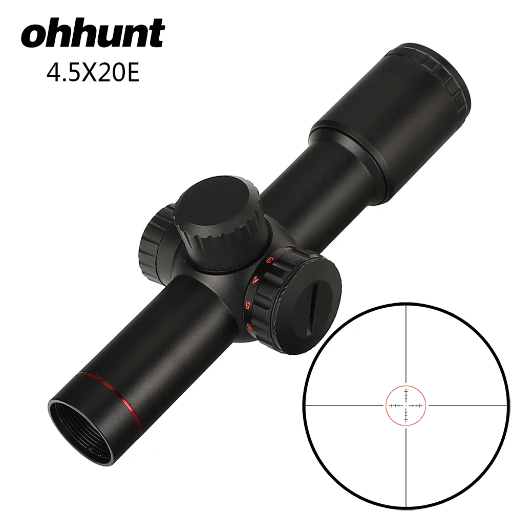 Ohhunt 4.5x20E 1 дюймов охотничья оптика компактные оптические прицелы с красной подсветкой Стекло гравированное сетка с флип-открытыми крышками объектива и кольцами
