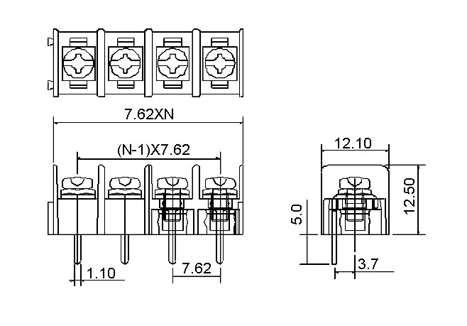 10 шт. 4 контактный разъем для клеммной колодки с резьбой на печатной плате 7 62