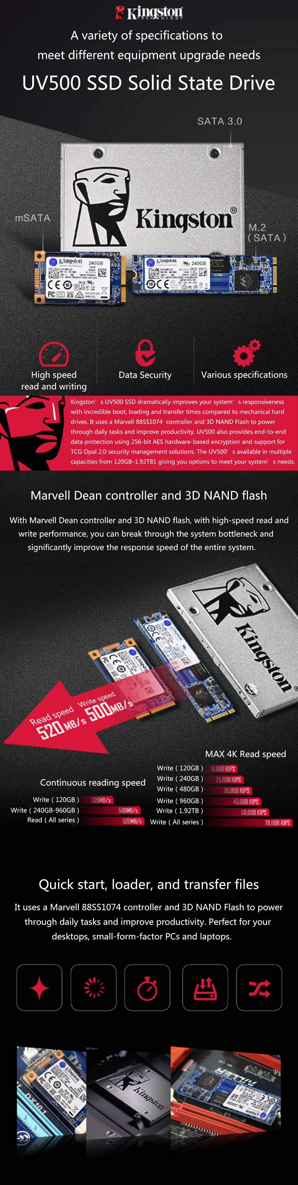 kingston UV500 SSD 120 ГБ 240 hdd 480 ГБ 1,92 ТБ M.2 PCI-e дюйма Внутренний твердотельный накопитель Жесткий диск SSD для ноутбука