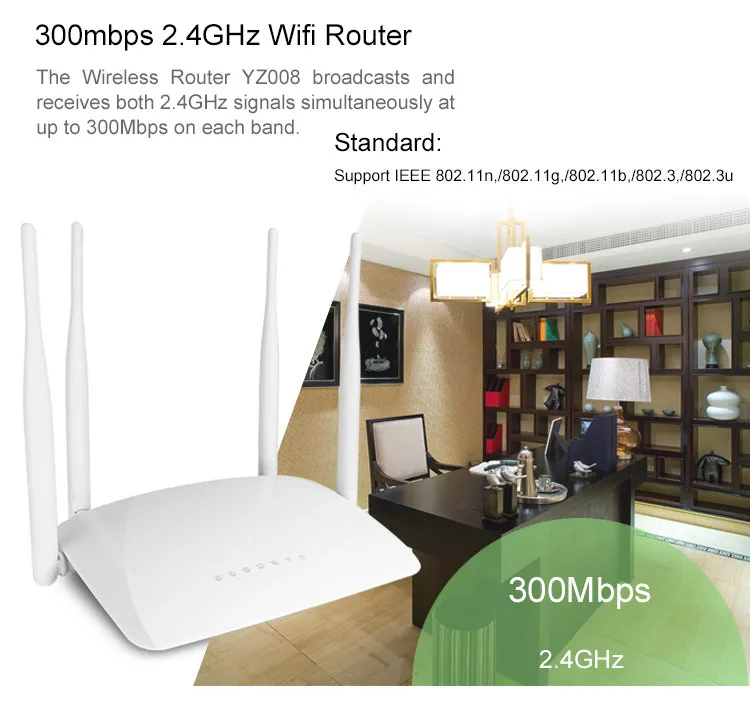 Беспроводной Wi Fi роутер высокой мощности 300 Мбит/с 4 антенны 3 дБи|powerful wireless router|high