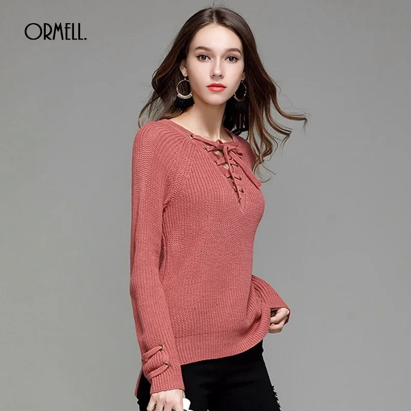 ORMELL Женский Осенний сексуальный вязаный пуловер с v-образным вырезом Новый